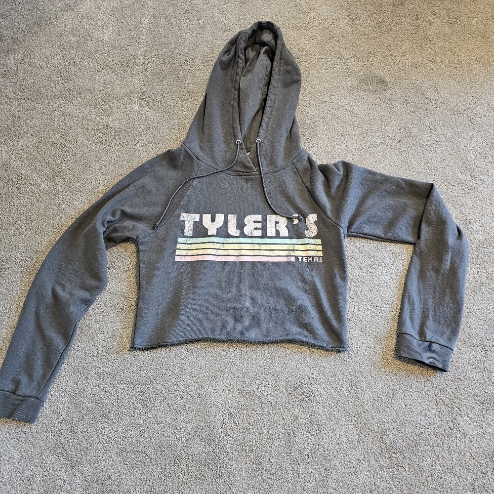 Tylers Texas Gray Cropped Hoodie Sweatshirt~Medium - Picture 10 of 12